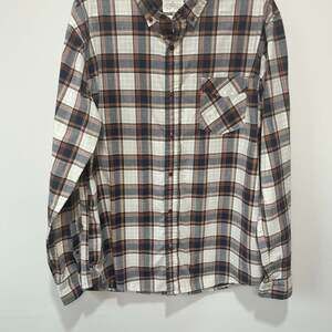 Levi's Mens Western Shirt Long Sleeve Plaid Navy Rust Cream, Sz XL